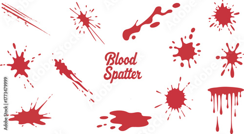 Various red blood spatter vector elements and liquid drips for crime scene or Halloween design