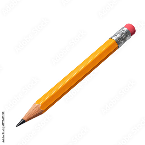 A classic yellow writing instrument with a pink eraser, floating against black