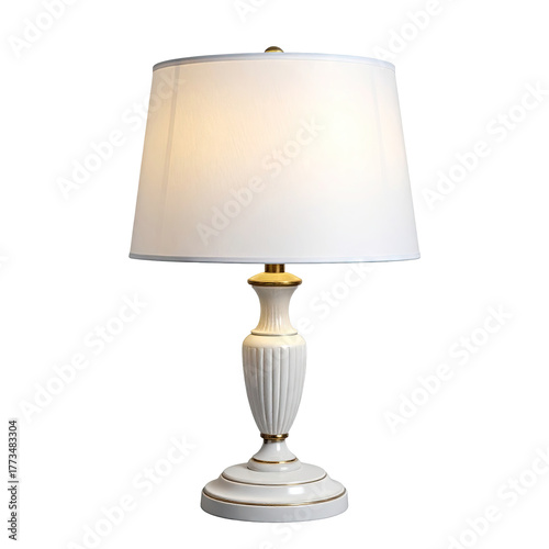 Elegant ivory lamp with white shade, gold accents, and a fluted, decorative base