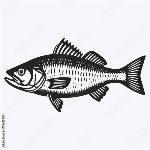 Fish woodcut illustration retro vintage engraving art
