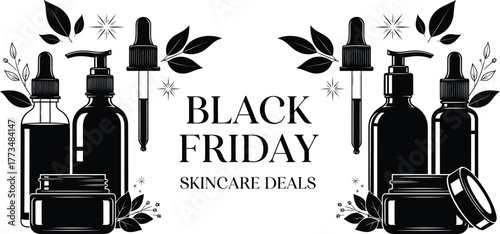 professional vector flat illustration style Don't miss out on Black Friday skincare deals with these elegant black and white beauty product sets