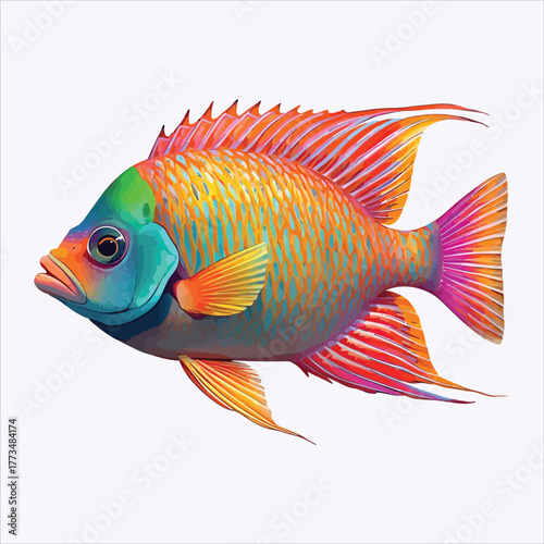 Colorful tropical aquarium fish illustration digital art.