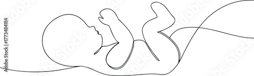 Single line drawing of a newborn baby lying on its back
