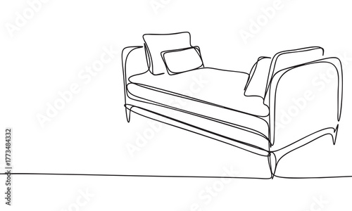 Minimalist Continuous Line Drawing of a Modern Daybed