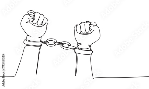 Continuous Line Art of Chained Fists Symbolizing Struggle and Resistance