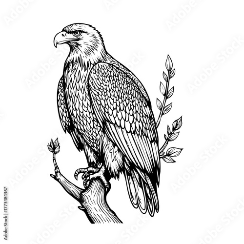 eagle on a branch with clipping path