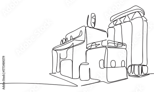 Continuous Line Drawing of Modern Factory