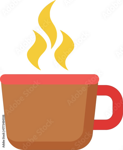 Hot coffee cup steaming vector icon - morning beverage flat design
