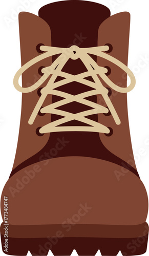 Rugged brown hiking boot flat vector icon