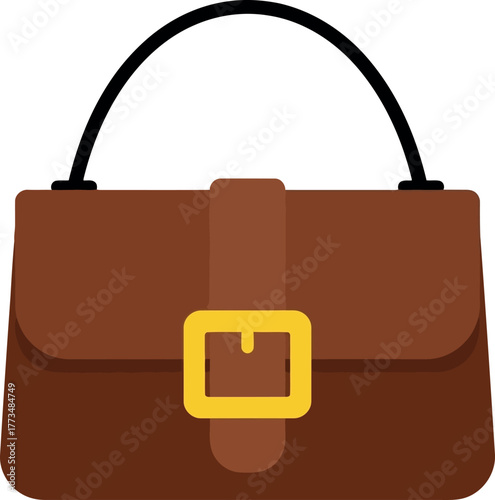 Brown handbag vector icon: fashion accessory flat illustration