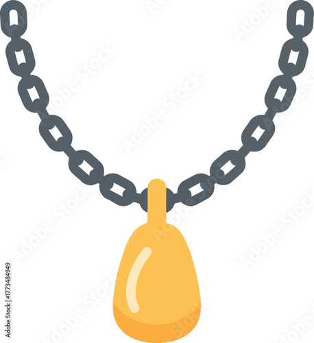 Golden teardrop pendant necklace icon - flat jewelry design