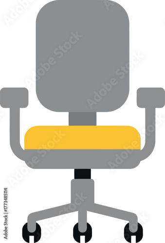 Modern office chair icon vector - grey yellow swivel desk seat