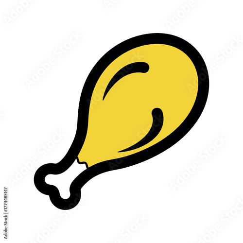Cartoon yellow fried chicken drumstick icon illustration isolated on white background