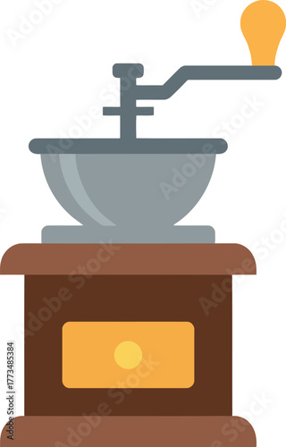 Vintage coffee grinder flat design icon - fresh brew mill illustration