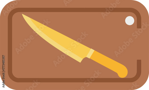 Culinary knife and chopping board flat vector illustration