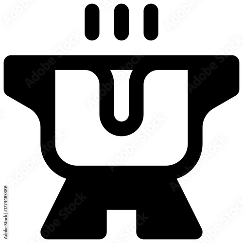 Cheese fondue. Outlined stroke vector icon with black-filled details.