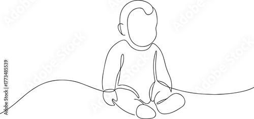 Single line drawing of a baby sitting down infant child