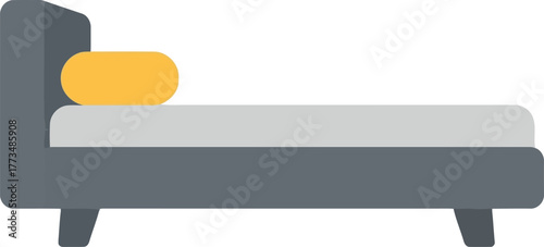Minimalist single bed icon with yellow pillow for bedroom design