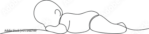 Single line drawing of a baby crawling infant one line drawing