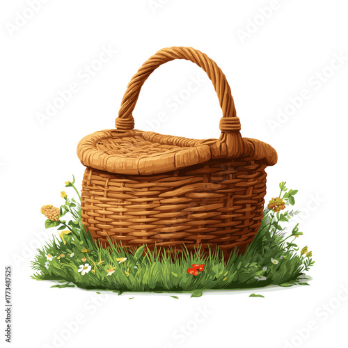 Vector illustration of a picnic basket isolated on a white background