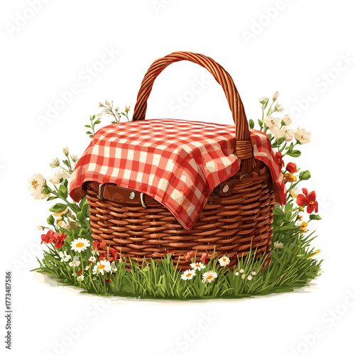 Vector illustration of a picnic basket isolated on a white background