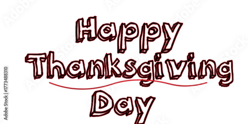 Happy Thanksgiving Day Red Outlined Text