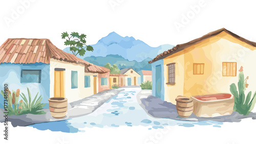 Banos de Agua Santa. Banos de Agua Santa hand drawn watercolor illustration