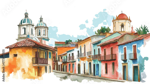 Cuenca Historic Center. Cuenca Historic Center hand drawn watercolor illustration
