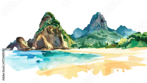 Fernando de Noronha Islands. Fernando de Noronha Islands hand drawn watercolor illustration