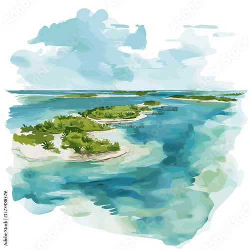 Los Roques Archipelago. Los Roques Archipelago hand drawn watercolor illustration