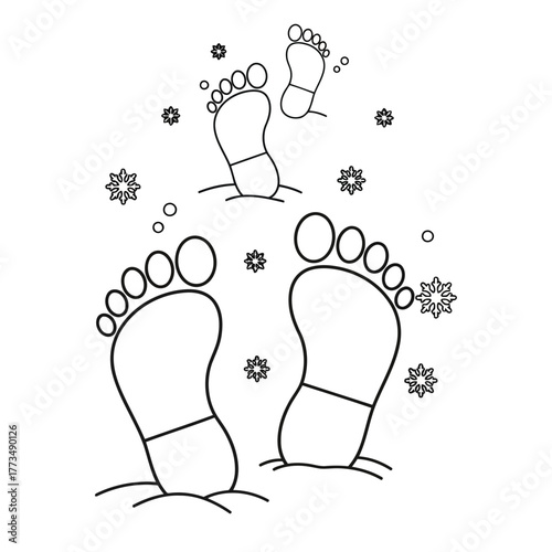 Bare Footprints in Snow or Sand Line Art Vector