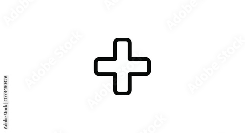 Simple white cross symbol with thick outline on a plain white background