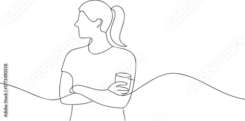 Woman with ponytail holding a glass of water female