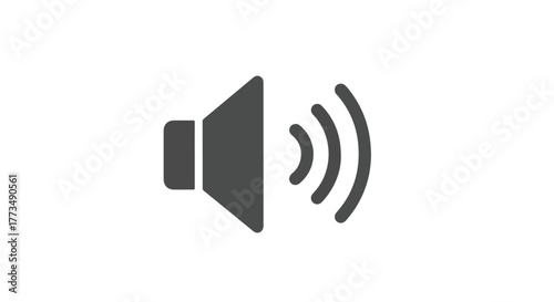 Simple gray speaker icon emitting sound waves on a white background, representing audio or volume control.