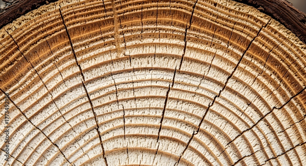 Naklejka premium Natural texture of tree rings from cross section of timber log for environmental studies and design