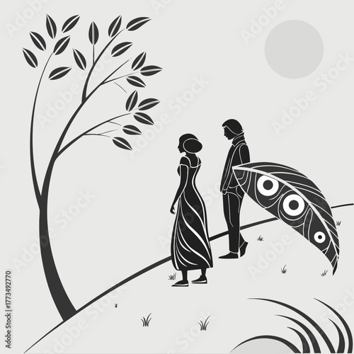 Couple in love standing under tree