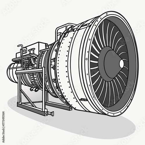 Illustration of a jet engine, side view