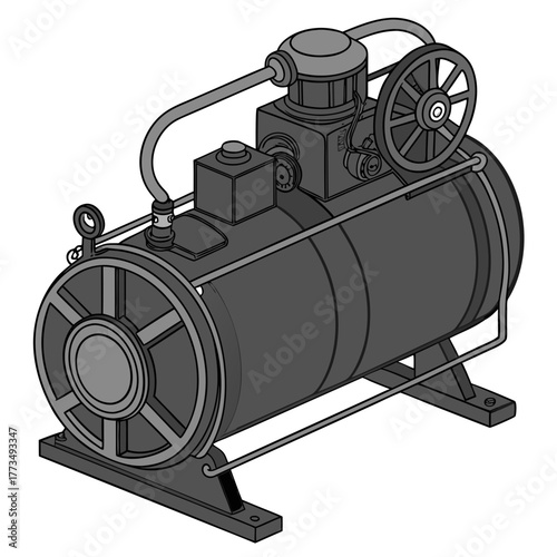 Isometric illustration of an old air compressor