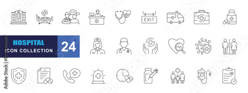 collection of hospital icons, editable stroke.	