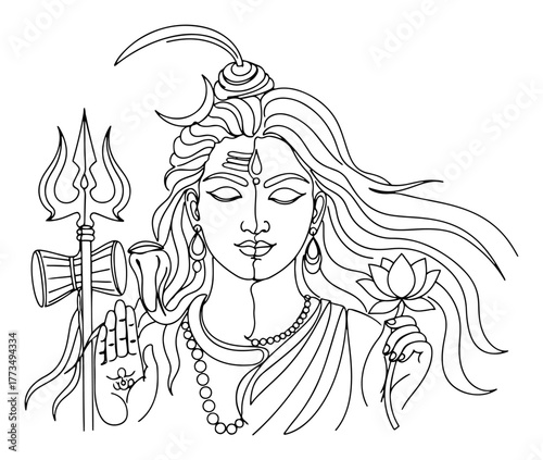 Photos Ardhanarishvara the composite form of Shiva and Parvati continuous one line draw