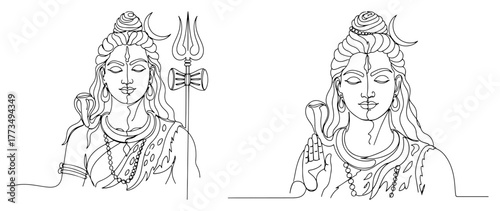 Hindu god Shiva in meditation continuous one line drawing Spiritual symbol for Mahashivratri festival vector