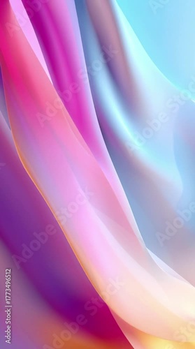 Vibrant abstract waves of soft, flowing fabric textures create a stunning gradient of pink, purple, blue, and warm orange hues, ideal for modern design.