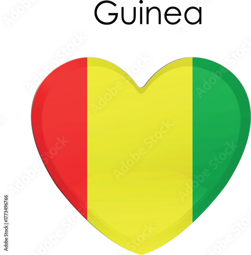 Heart-shaped flag of Guinea, symbolizing national pride and love for the country