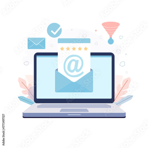 Digital communication and marketing concept with email icon on laptop screen