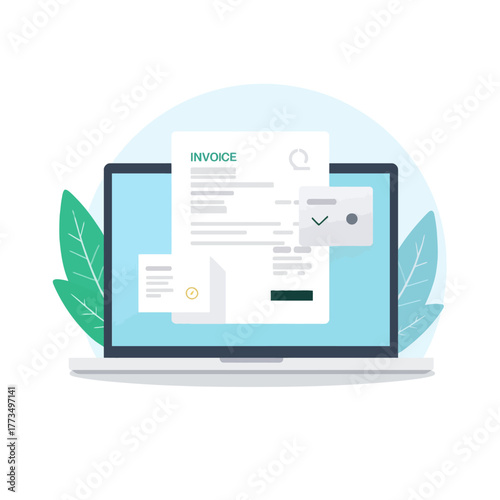Digital invoice management and online billing solution displayed on a laptop, illustrating efficient financial document processing, approval, and payment workflows