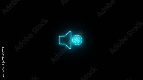 Mute allowed sound sign illustration. Neon silent icon illustration. Neon glowing mute speaker icon illustration on black background.