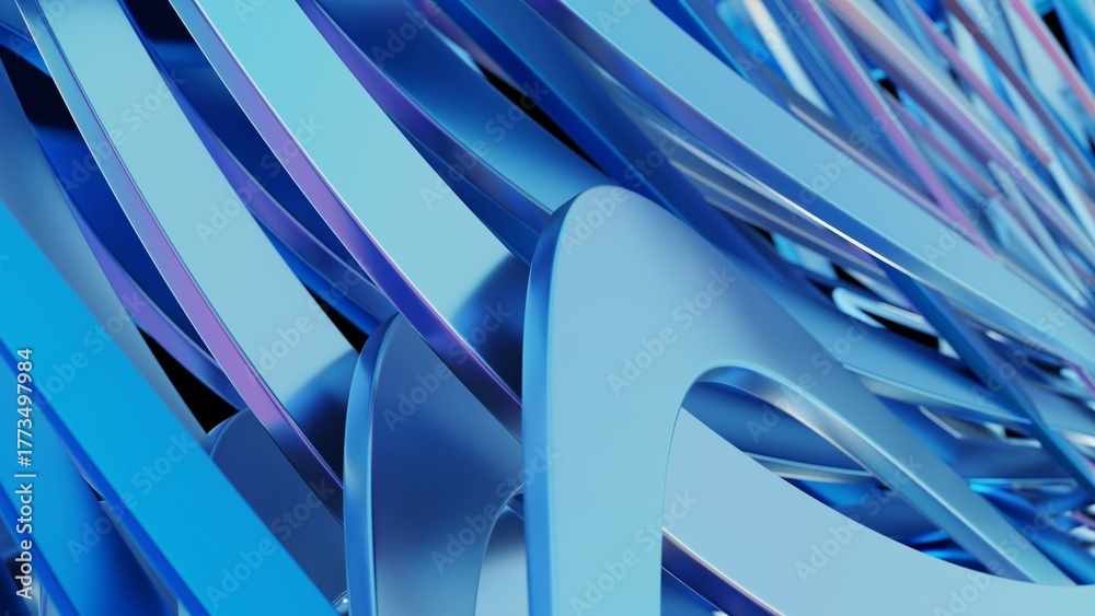 Obraz premium Abstract blue metallic waves 3d, background, texture abstract