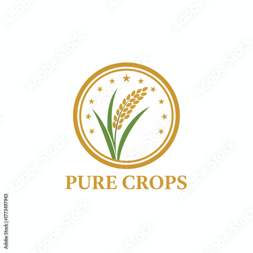 Pure Crops Rice Wheat Grain Star Logo