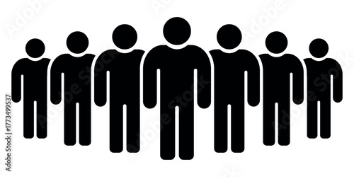 Silhouette of people group icon. Teamwork and leadership concept. Black human figures standing together symbolizing community, unity, cooperation, support, society, and diversity in minimalist design