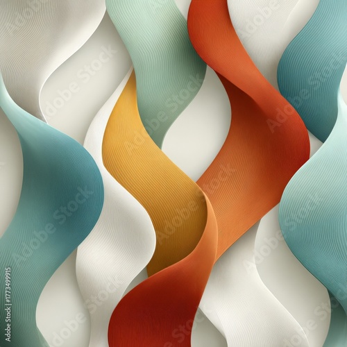 Vibrant abstract waves in dynamic multicolored pattern with flowing curves and textured surfaces